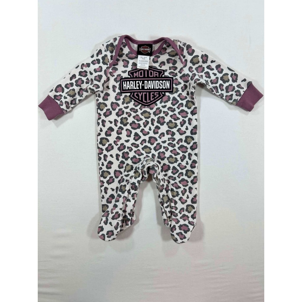 Harley-Davidson Baby Girls Leopard Print Footed Sleeper Coverall Pink 0/3M